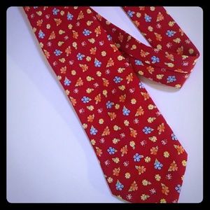 100% Silk J. Crew Mens Tie Red with Floral Pattern